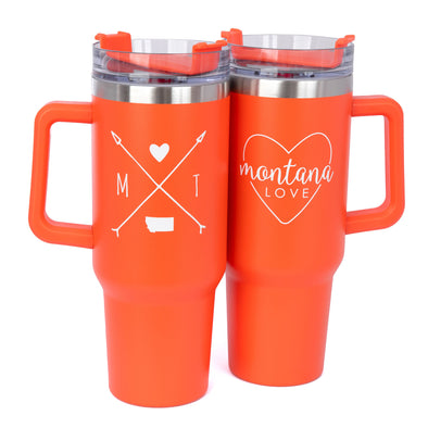 Montana Love Stainless Steel Tumbler w/Handle in Coral