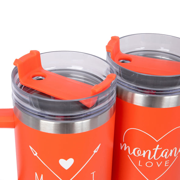 Montana Love Stainless Steel Tumbler w/Handle in Coral