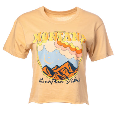 Mountain Vibes Crop Tee in Vintage Gold