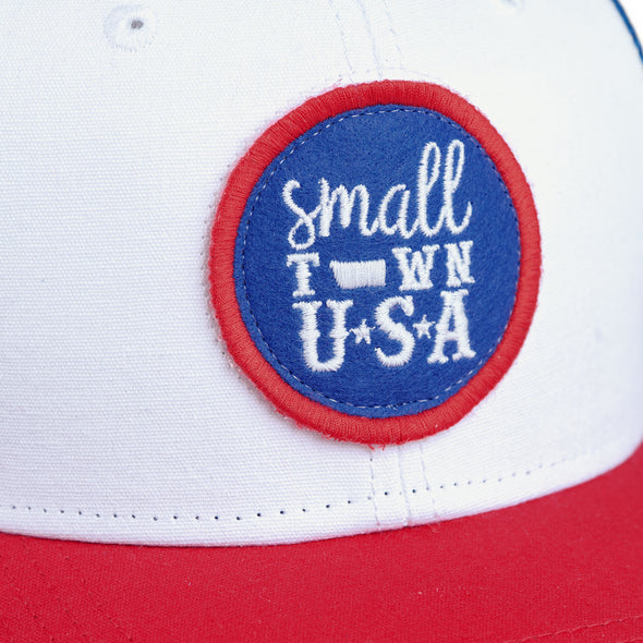 Small Town USA Snapback in White/Red/Royal