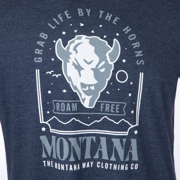 Roam Free Fieldhouse Tee in Navy/Grey