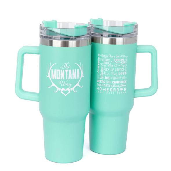 Montana Girl Stainless Steel Tumbler w/Handle in Mint