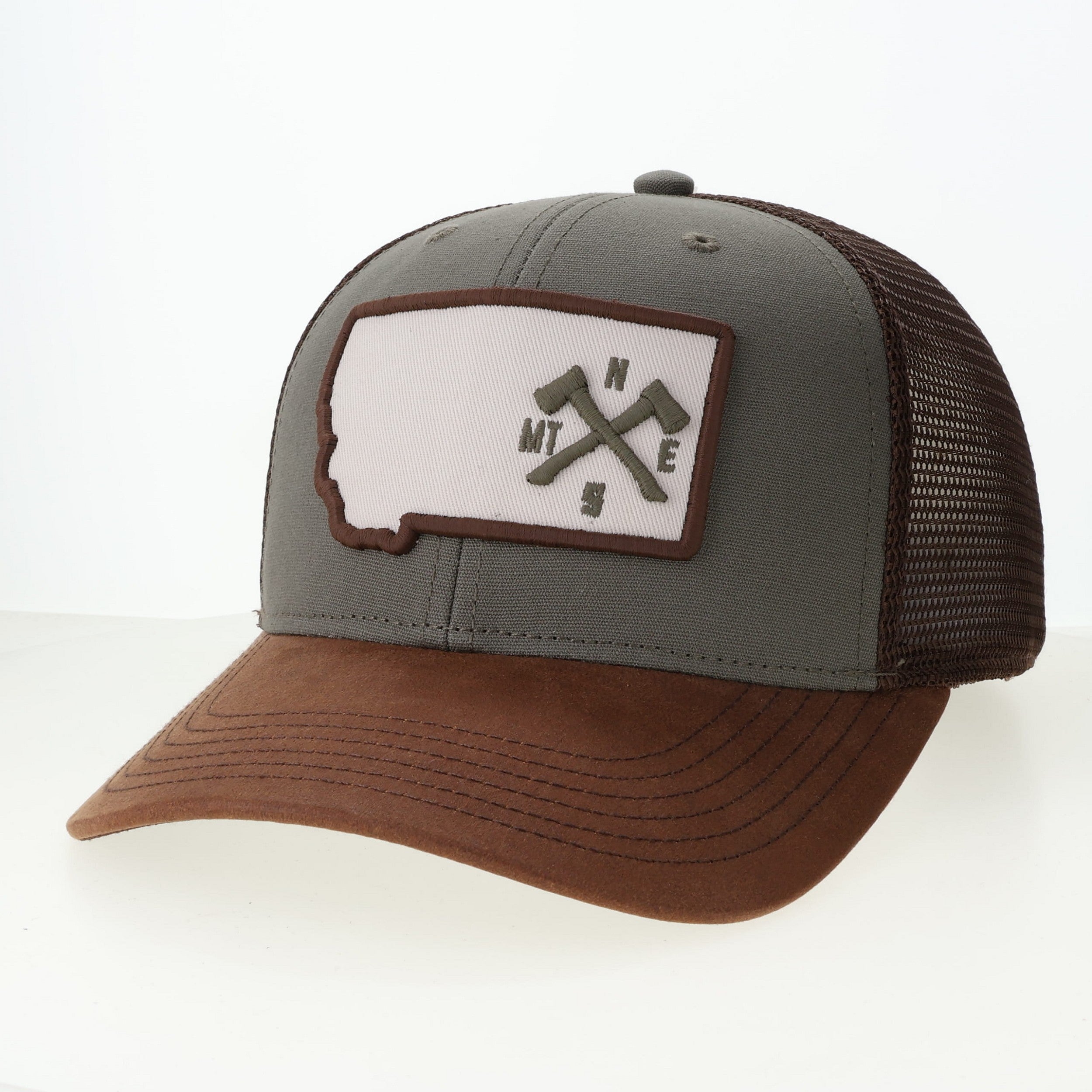 Crossed Axes Snapback in Olive/Brown Oil – The Montana Way