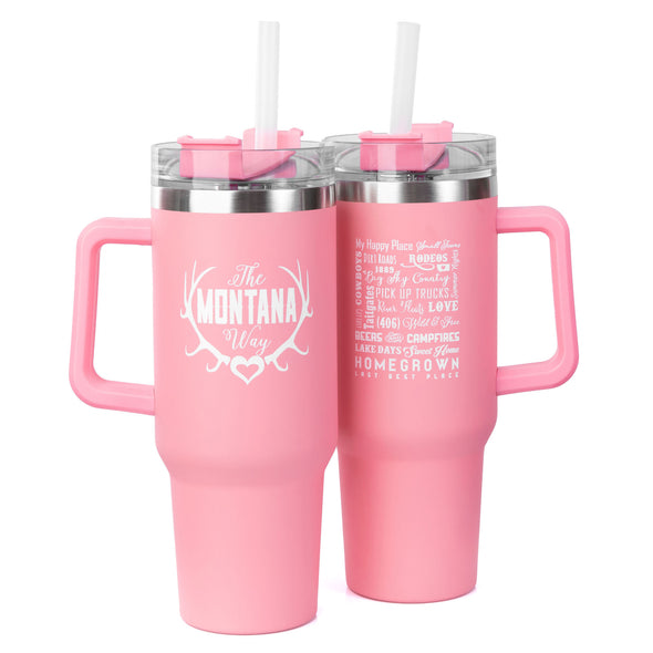 Montana Girl Stainless Steel Tumbler w/Handle in Pink
