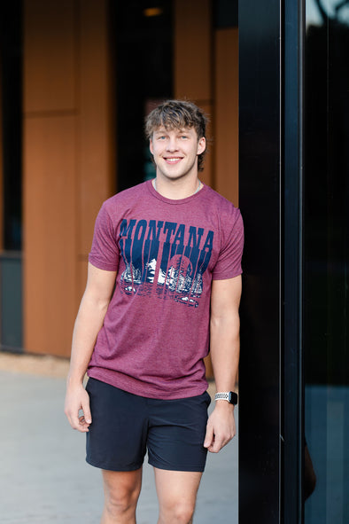 On Mountain Time Tee in Heather Maroon