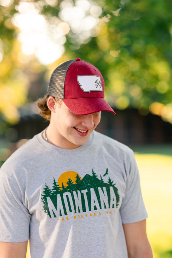 Crossed Axes Snapback in Burgundy/Dark Grey