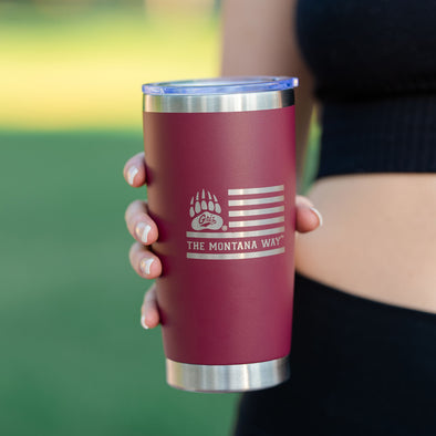 The Griz Flag Travel Mug in Maroon