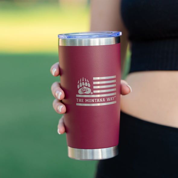 The Griz Flag Travel Mug in Maroon