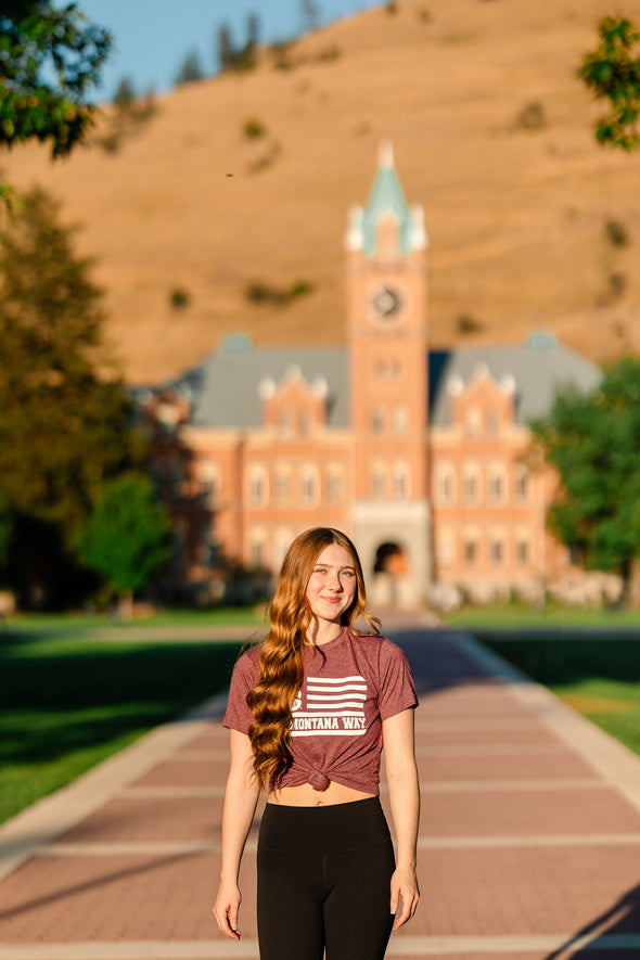 The Griz Flag Tee in Maroon
