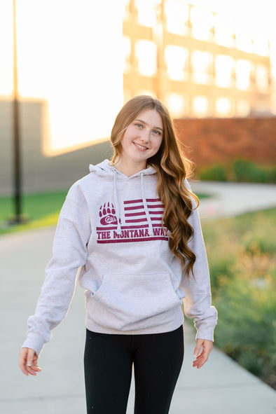 The Griz Flag Hood in Heather Grey