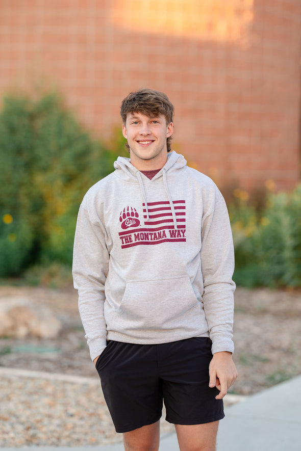 The Griz Flag Hood in Heather Grey
