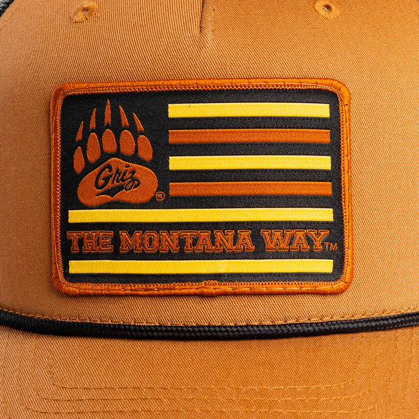 The Griz Flag Rope Hat in Caramel/Black