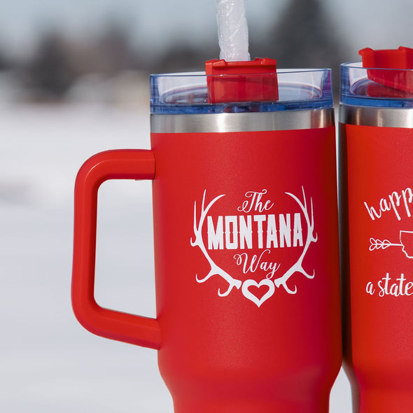 Montana Girl Stainless Steel Tumbler w/Handle in Red