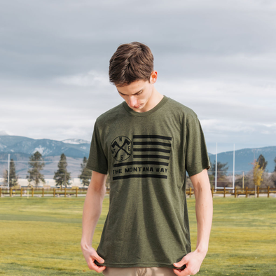 The Flag Tee in Heather Military Green