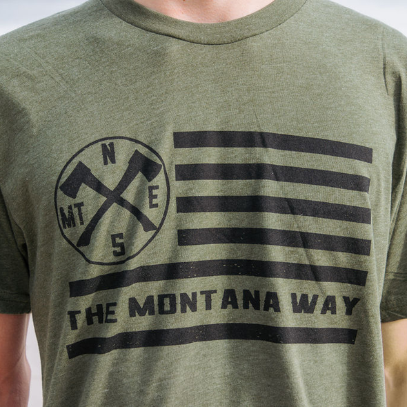 The Flag Tee in Heather Military Green