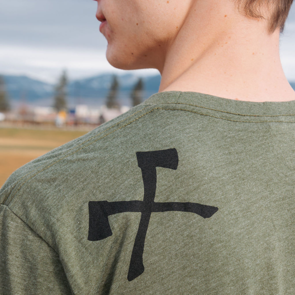 The Flag Tee in Heather Military Green