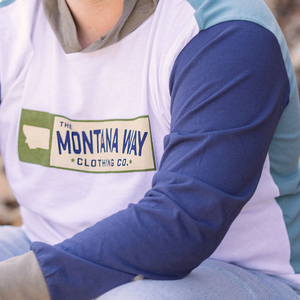 Est. MMXIV Hooded Colorblock Long Sleeve in White/Navy/Green