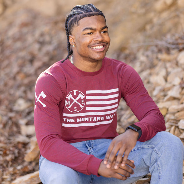 The Flag Long Sleeve in Heather Cardinal