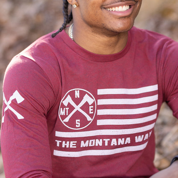 The Flag Long Sleeve in Heather Cardinal