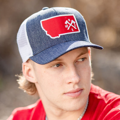 Crossed Axes Snapback in Melange Navy/White