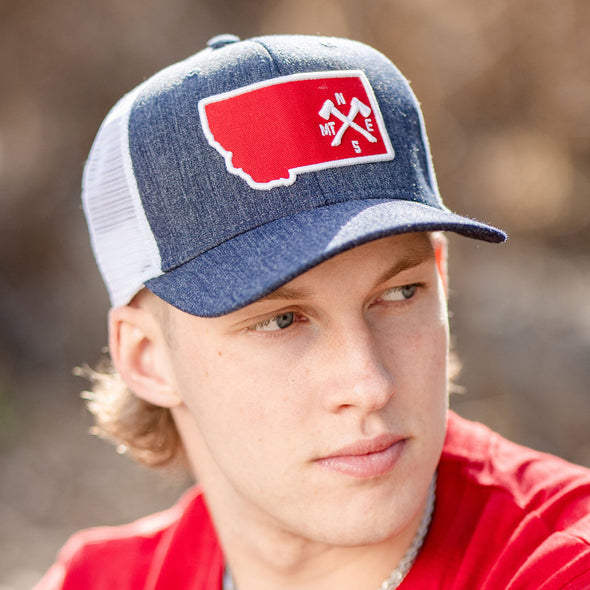 Crossed Axes Snapback in Melange Navy/White