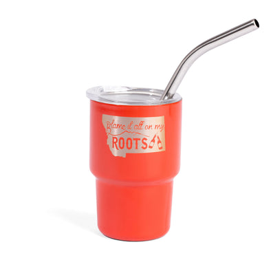 On My Roots Shot Glass Tumbler w/Straw in Red