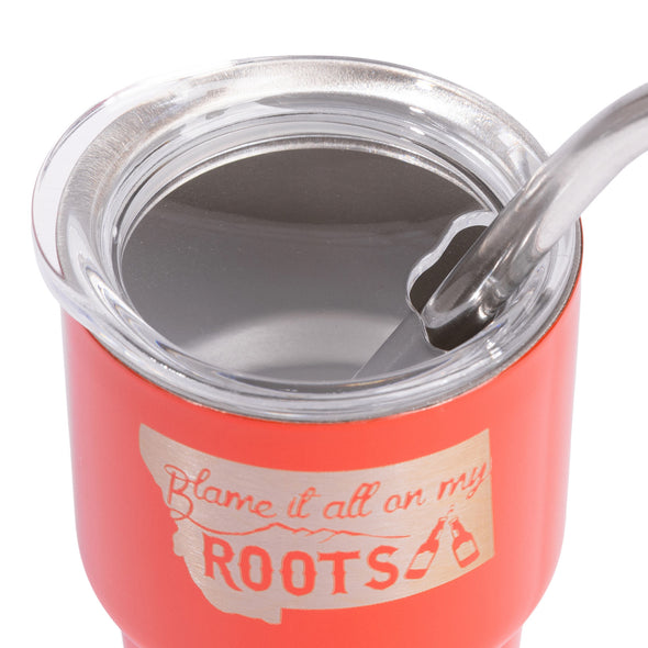 On My Roots Shot Glass Tumbler w/Straw in Red