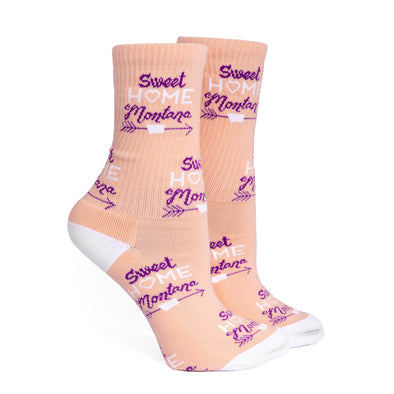 Sweet Home Montana Socks in Peach/Purple/White