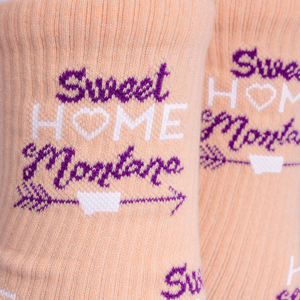 Sweet Home Montana Socks in Peach/Purple/White