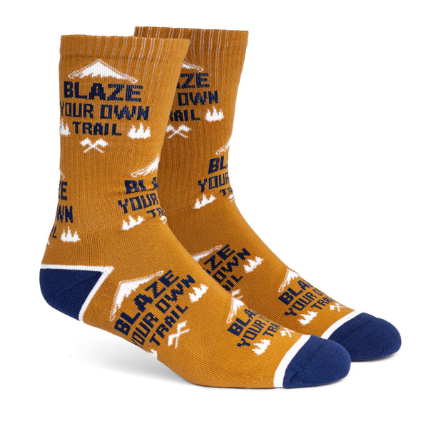 Blaze Your Own Trail Socks in Tan/Navy/White