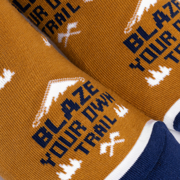 Blaze Your Own Trail Socks in Tan/Navy/White