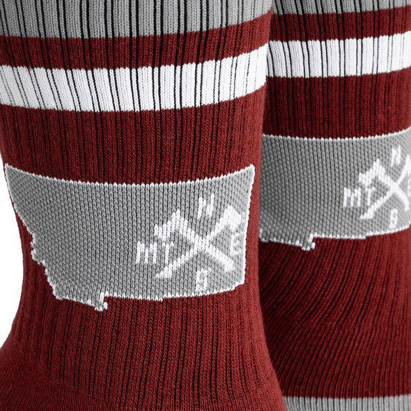 Crossed Axes Socks in Maroon/Grey/White