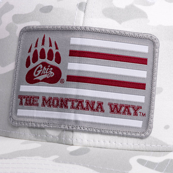 The Griz Flag Snapback in Ghost Camo/White