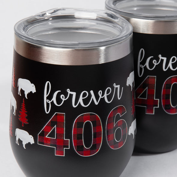 Forever 406 Wine Tumbler in Black w/Lid