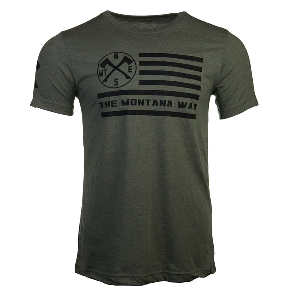 The Flag Tee in Heather Military Green