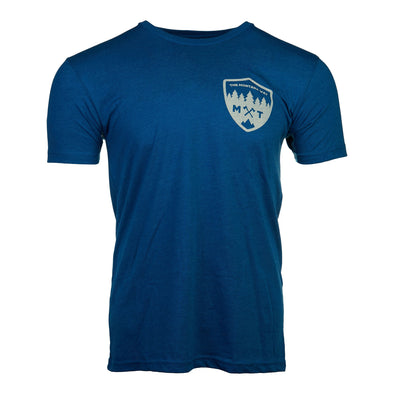 The Badge Tee in Heather Cool Blue