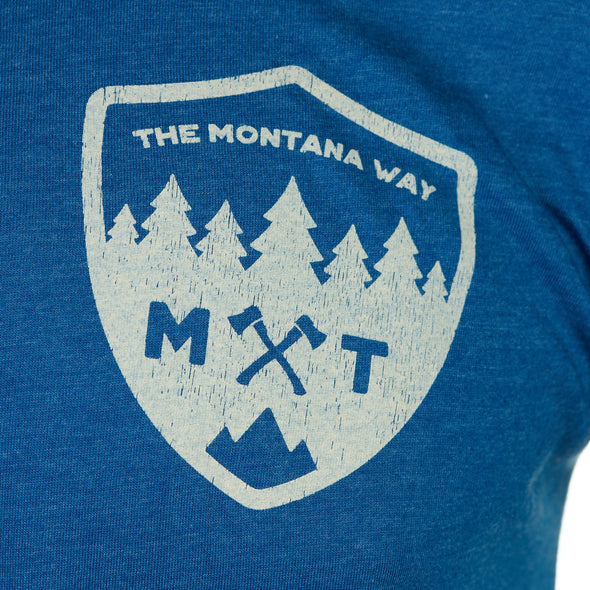 The Badge Tee in Heather Cool Blue