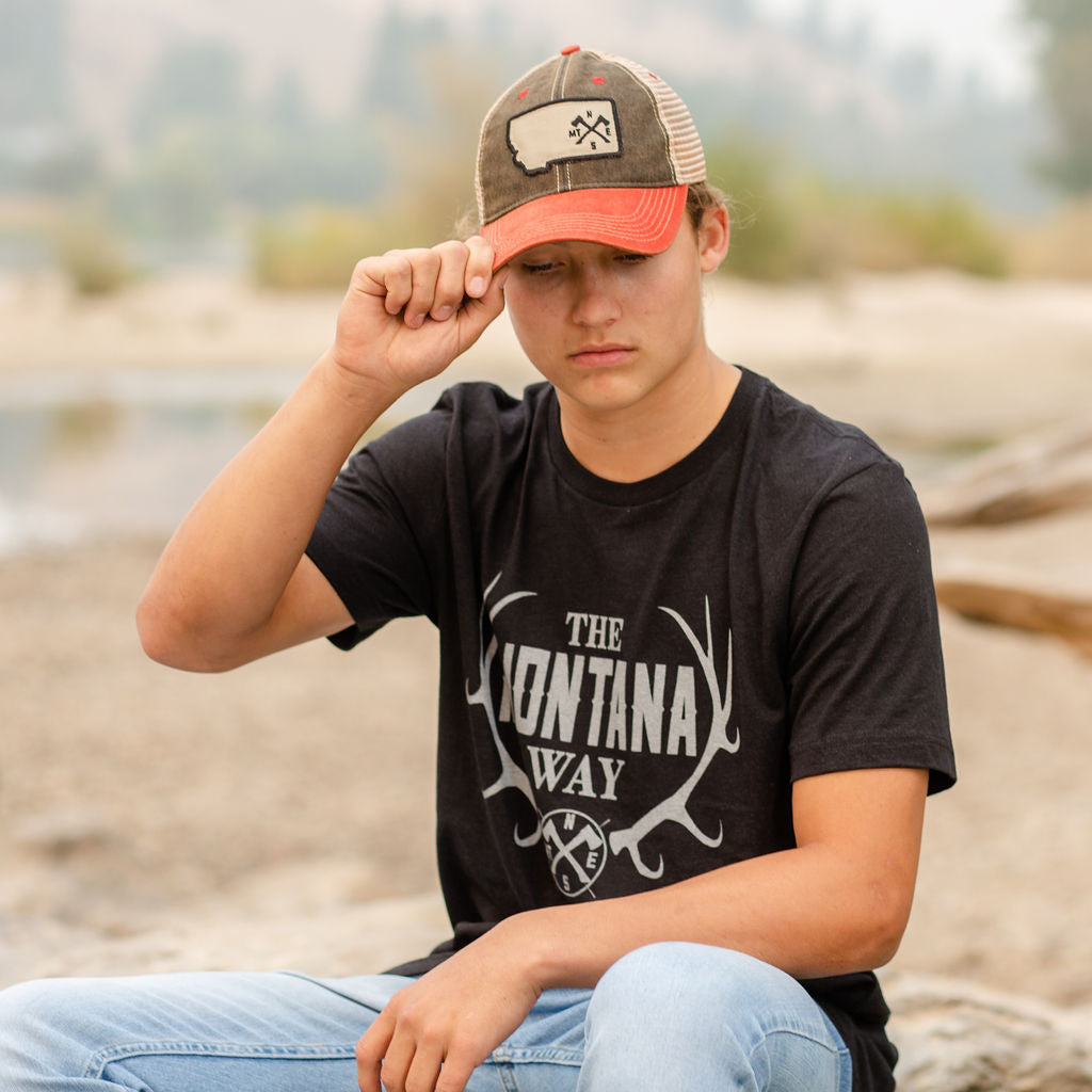 Crossed Axes Trucker in Black/Red/Khaki – The Montana Way